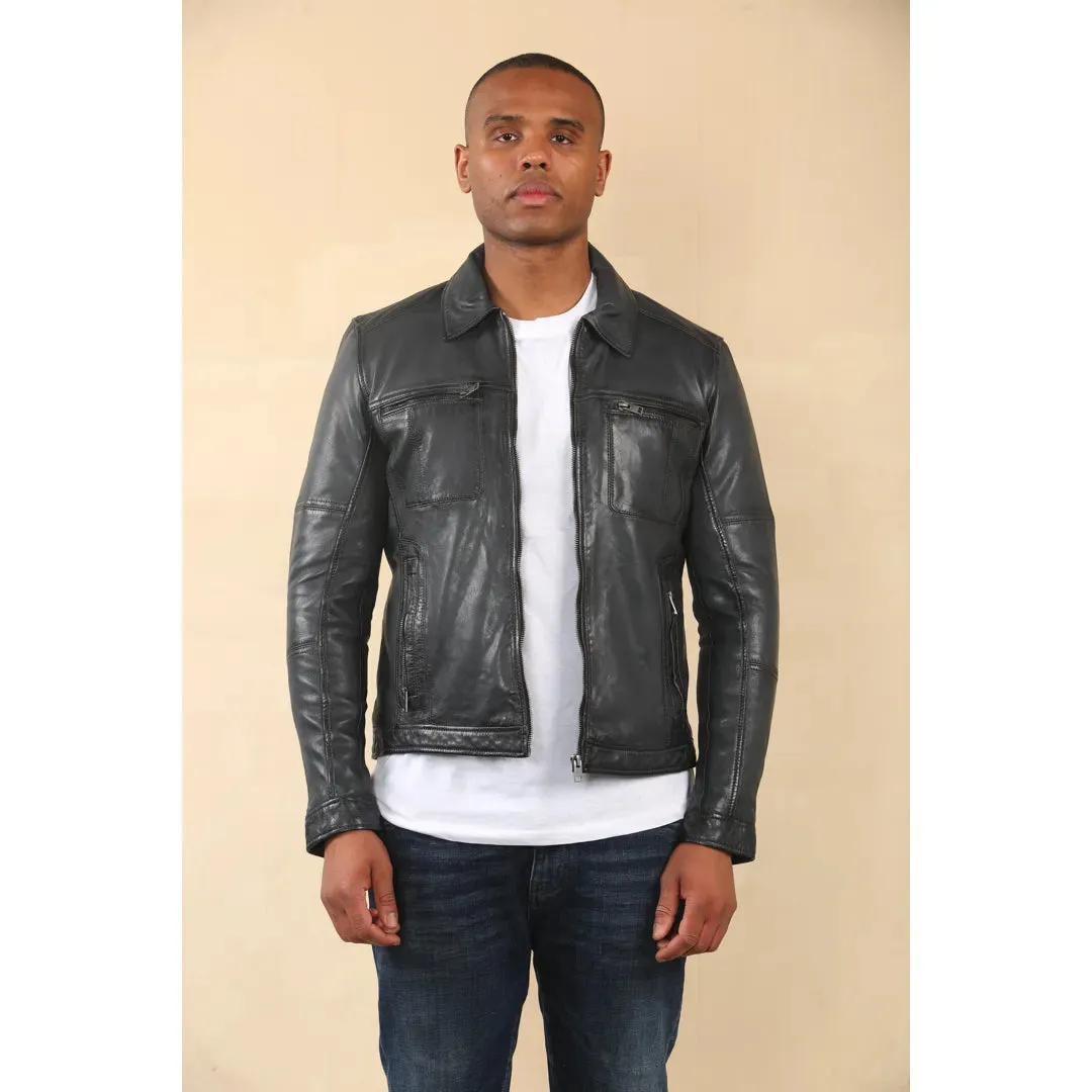 Men's Classic Collar Leather Biker Jacket
