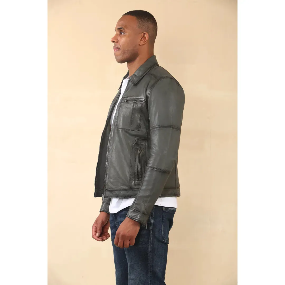 Men's Classic Collar Leather Biker Jacket