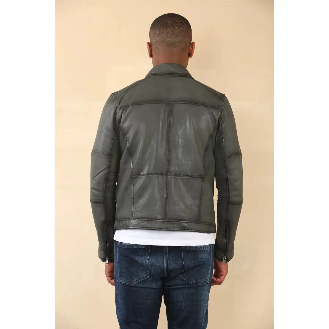 Men's Classic Collar Leather Biker Jacket