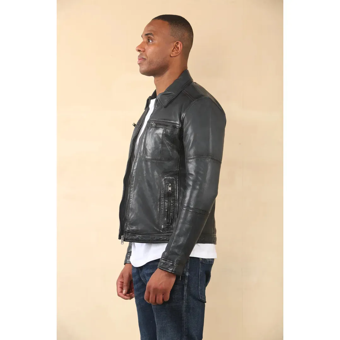 Men's Classic Collar Leather Biker Jacket