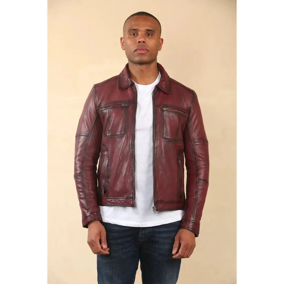 Men's Classic Collar Leather Biker Jacket