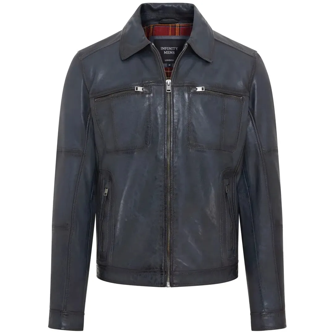 Men's Classic Collar Leather Biker Jacket