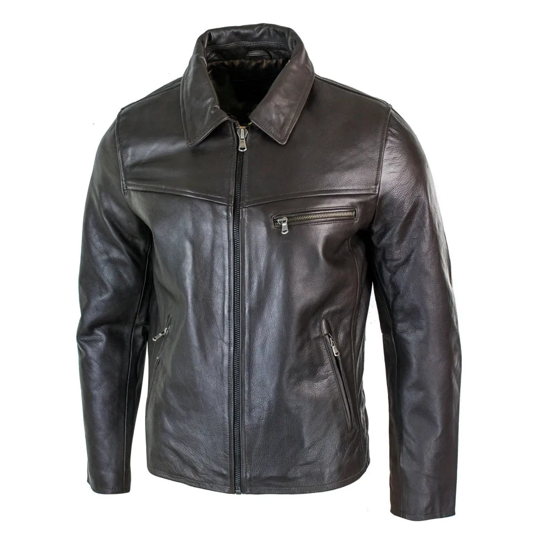 Men's Classic Leather Soft Hide Zipped Collar Box Jacket Fit