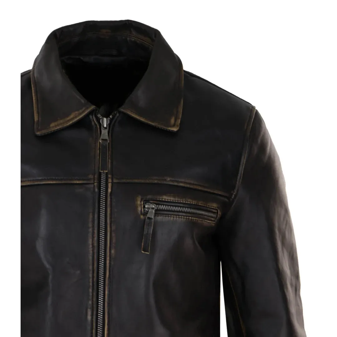 Men's Classic Leather Soft Hide Zipped Collar Box Jacket Fit