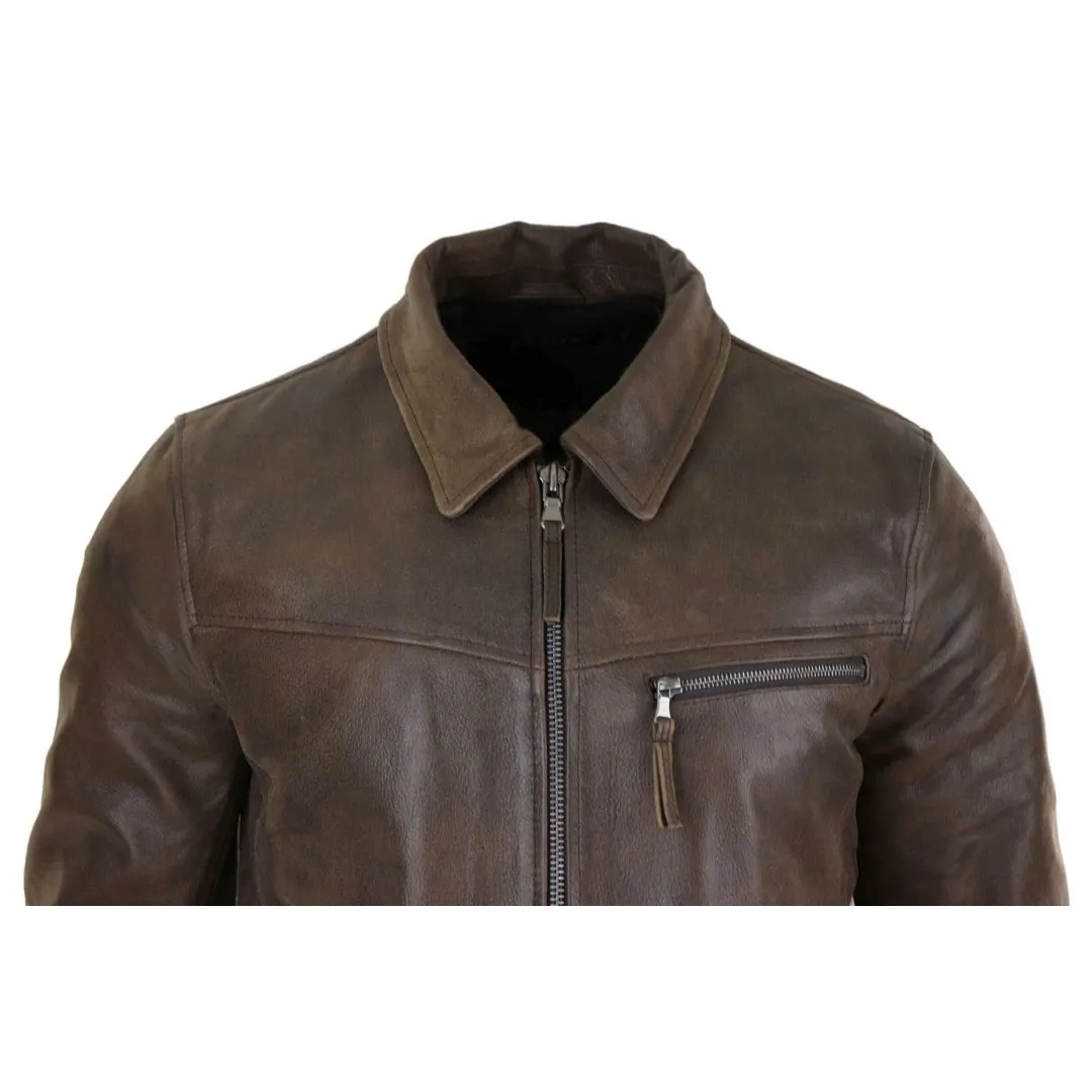 Men's Classic Leather Soft Hide Zipped Collar Box Jacket Fit
