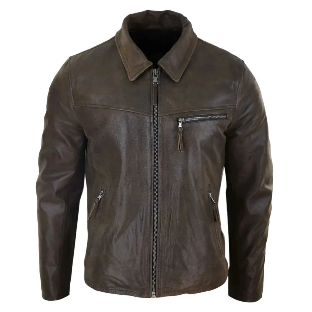 Men's Classic Leather Soft Hide Zipped Collar Box Jacket Fit