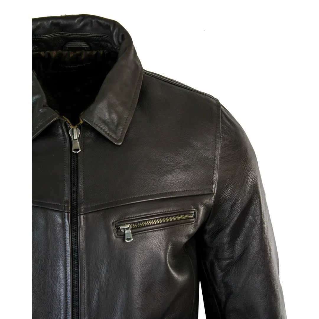 Men's Classic Leather Soft Hide Zipped Collar Box Jacket Fit