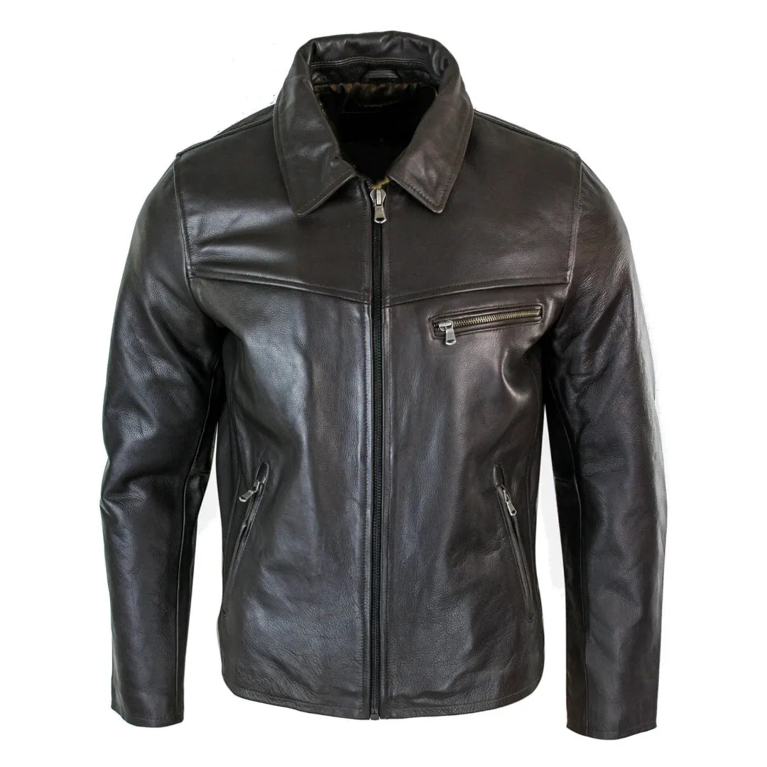 Men's Classic Leather Soft Hide Zipped Collar Box Jacket Fit