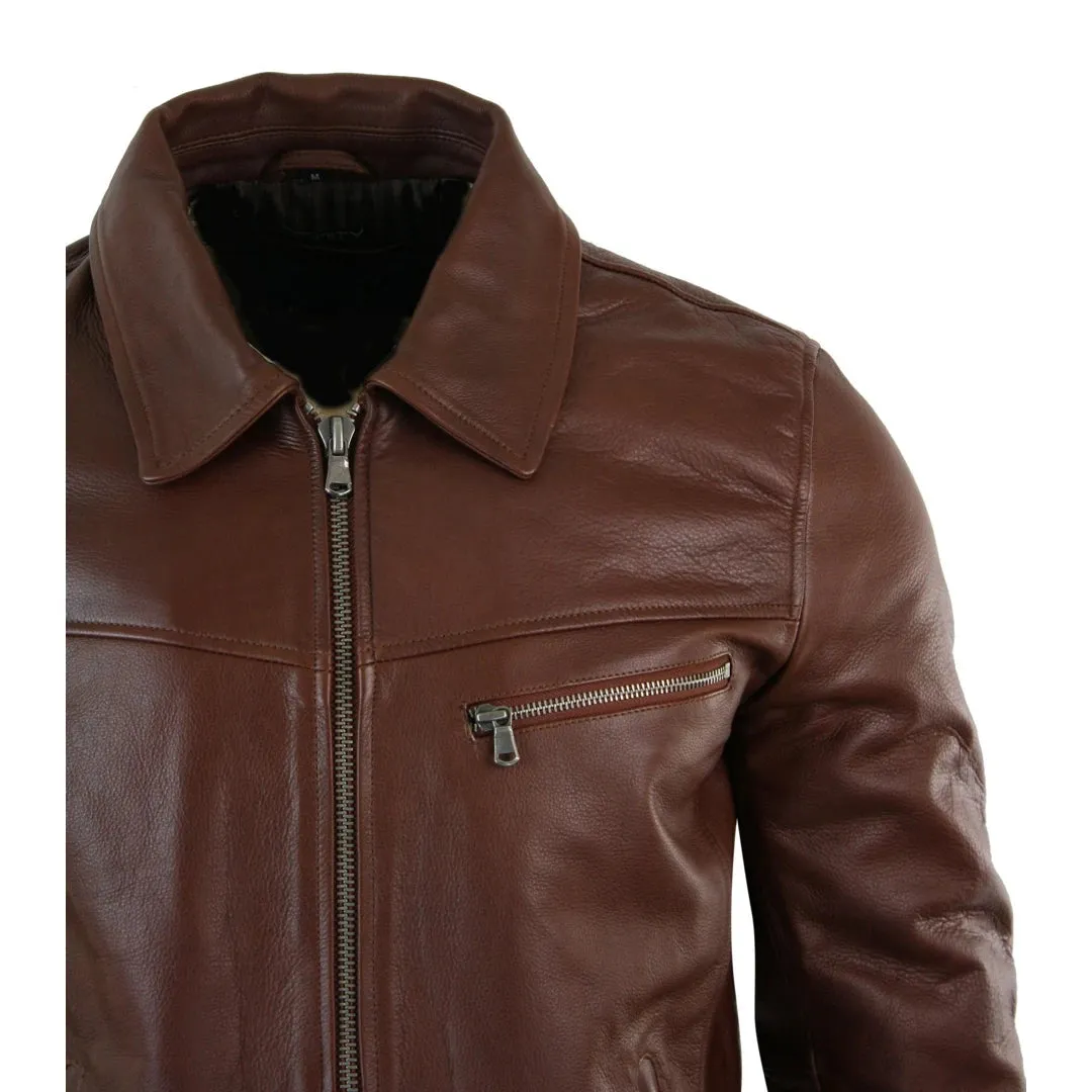 Men's Classic Leather Soft Hide Zipped Collar Box Jacket Fit