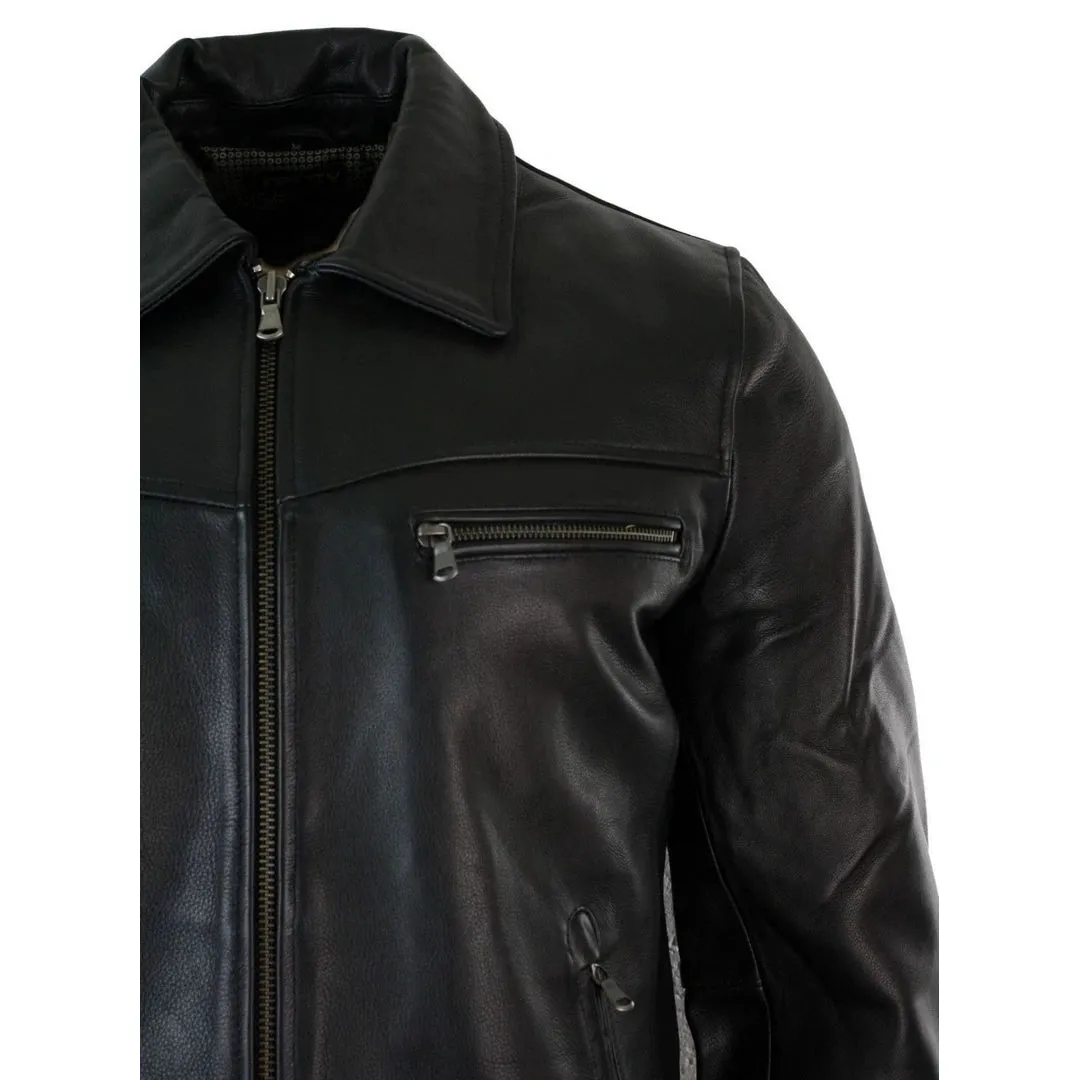 Men's Classic Leather Soft Hide Zipped Collar Box Jacket Fit
