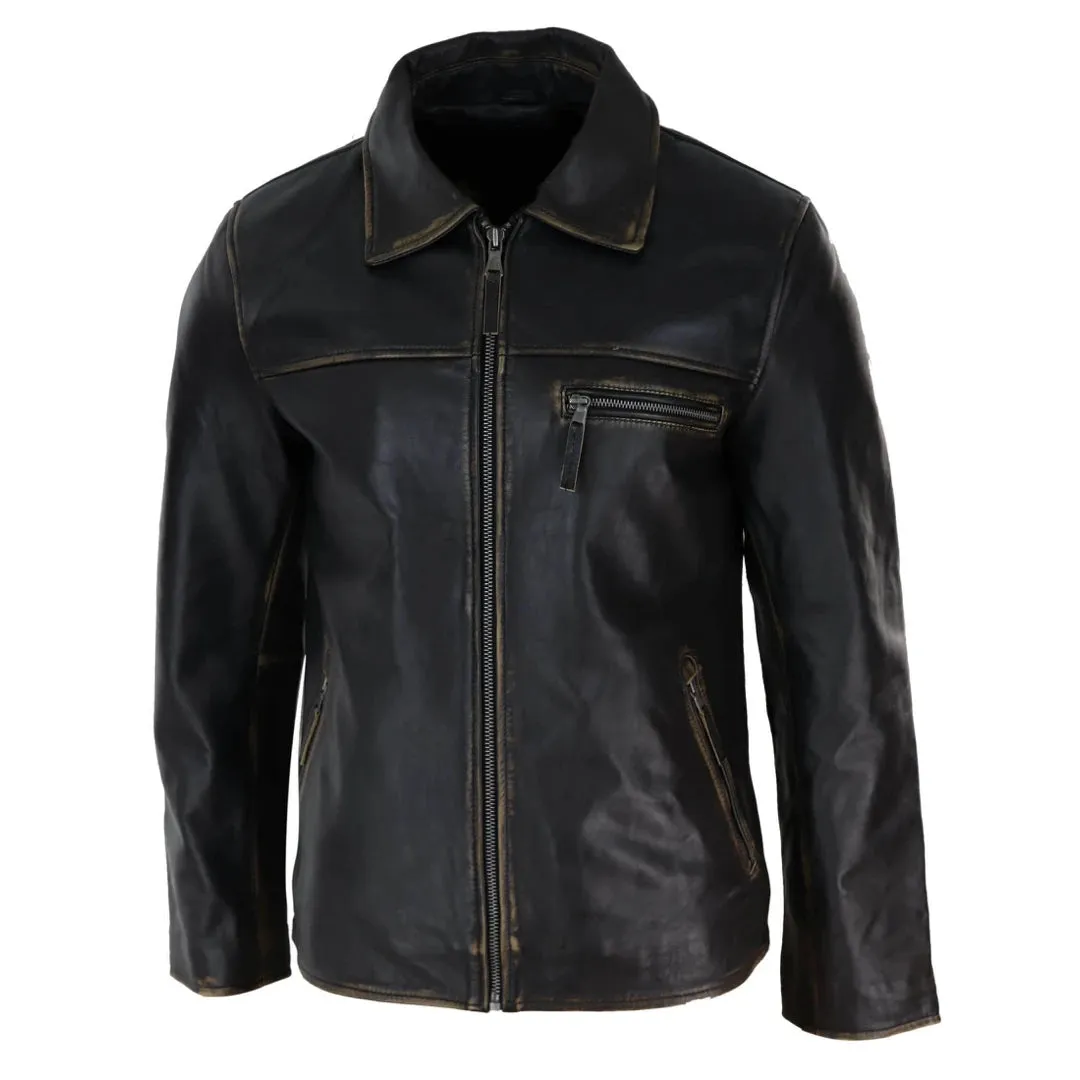 Men's Classic Leather Soft Hide Zipped Collar Box Jacket Fit