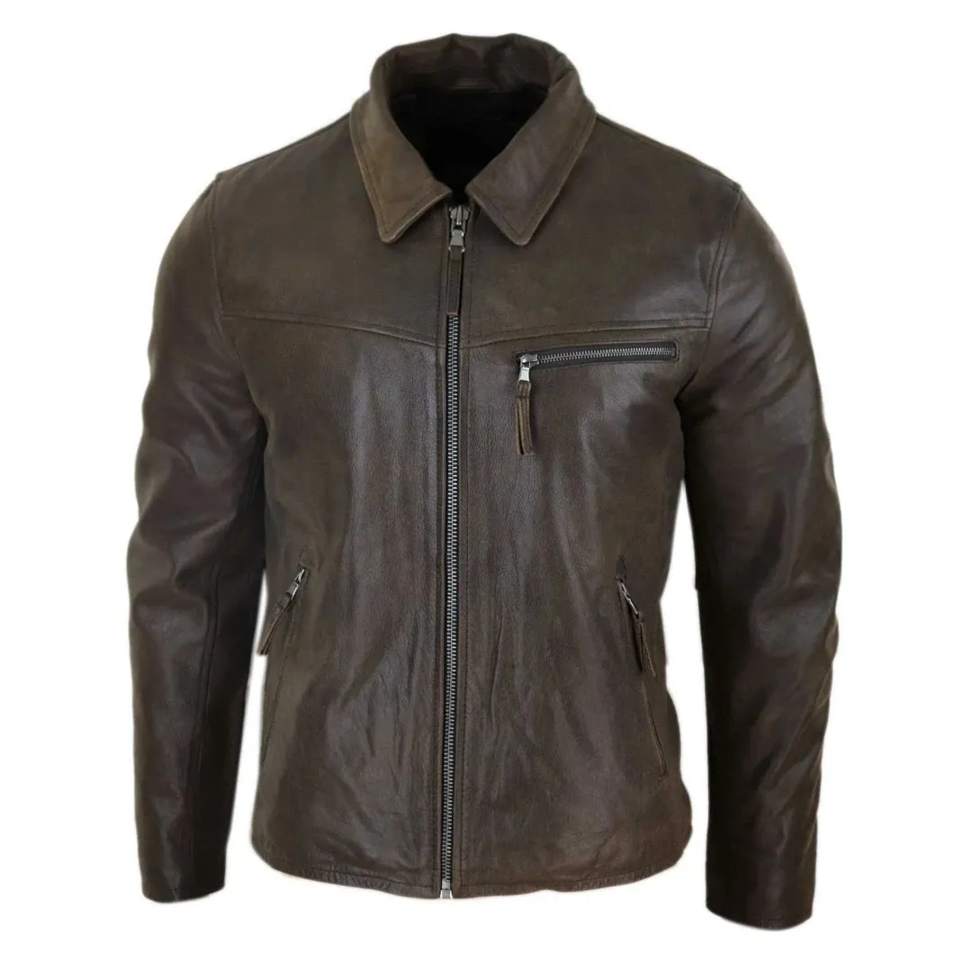 Men's Classic Leather Soft Hide Zipped Collar Box Jacket Fit