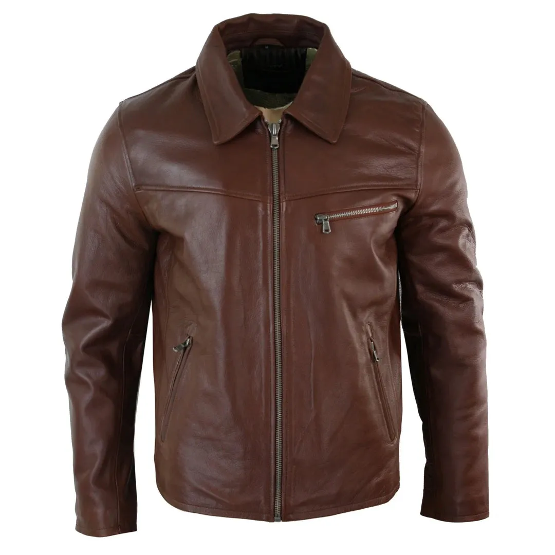 Men's Classic Leather Soft Hide Zipped Collar Box Jacket Fit