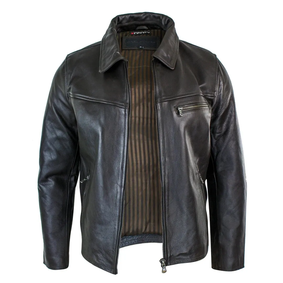 Men's Classic Leather Soft Hide Zipped Collar Box Jacket Fit
