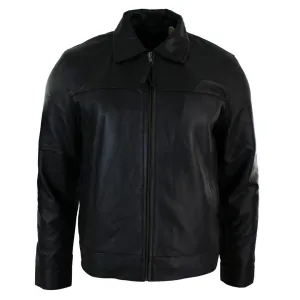 Men's Classic Zipped Leather Jacket Black