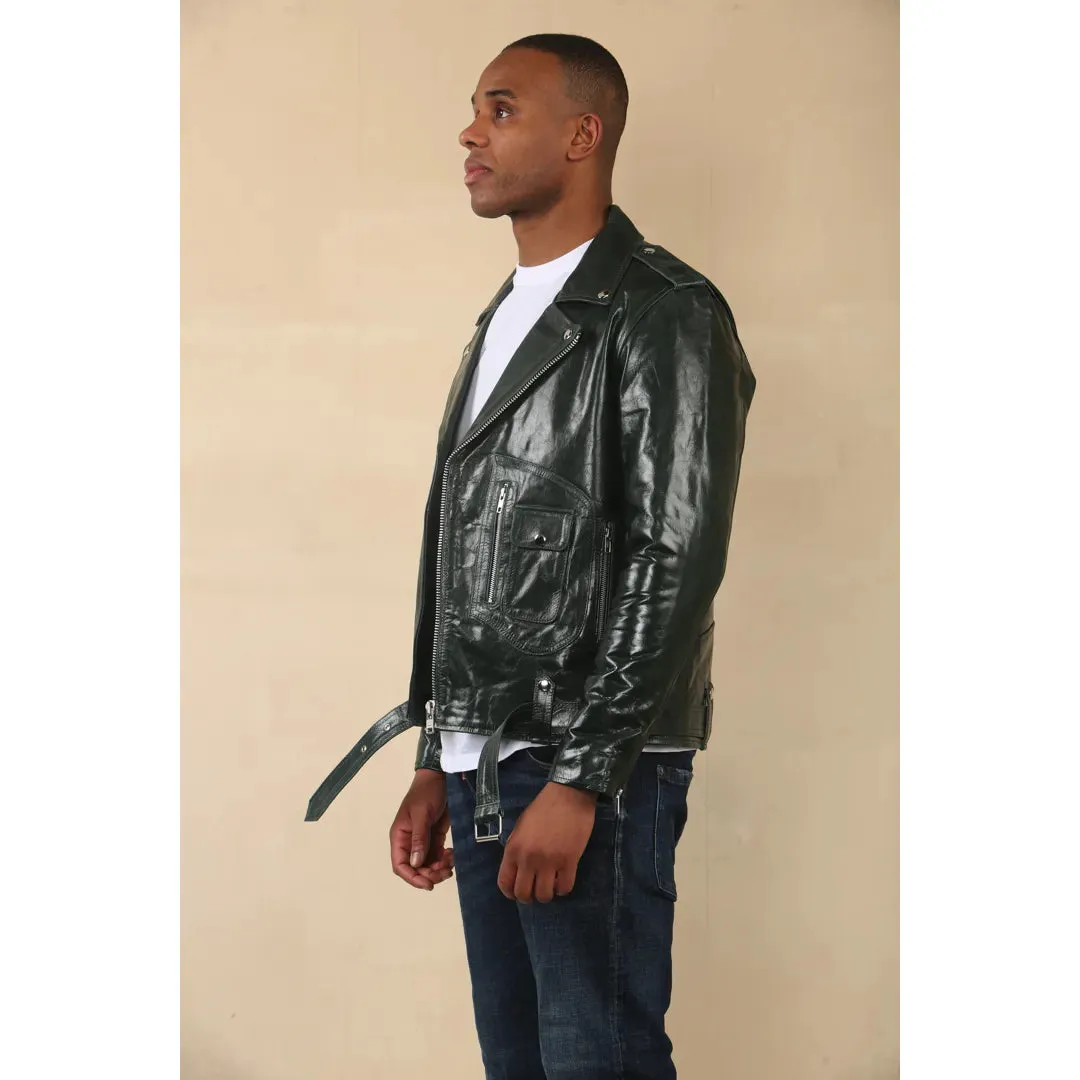 Men's Cow Hide Biker Brando Cross Zip Leather Jacket