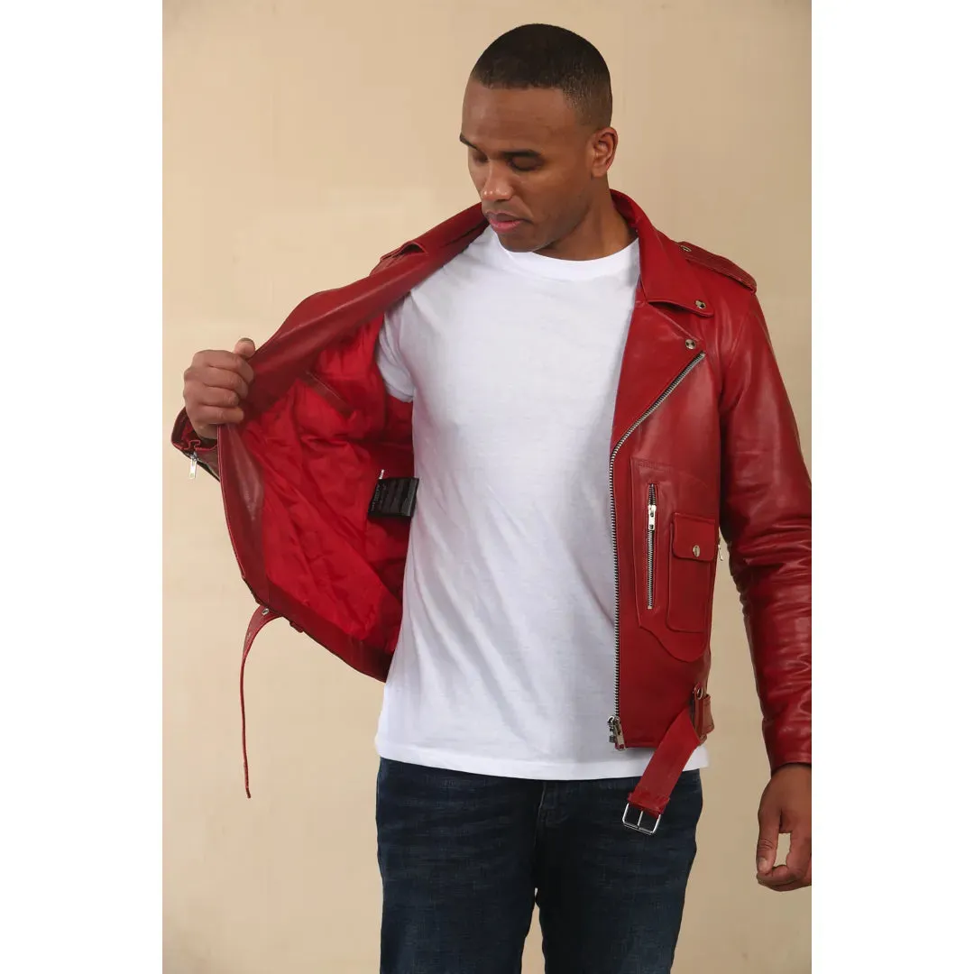 Men's Cow Hide Biker Brando Cross Zip Leather Jacket