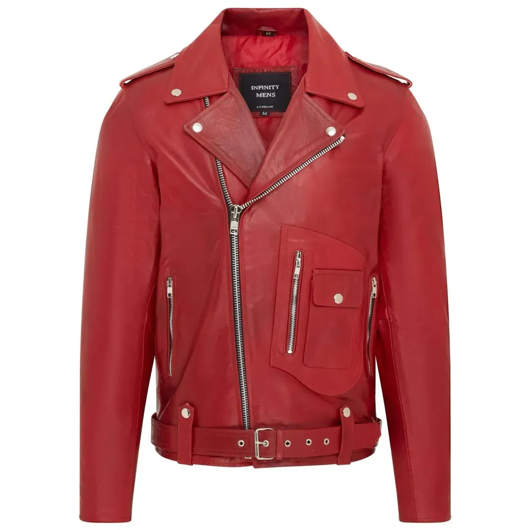 Men's Cow Hide Biker Brando Cross Zip Leather Jacket