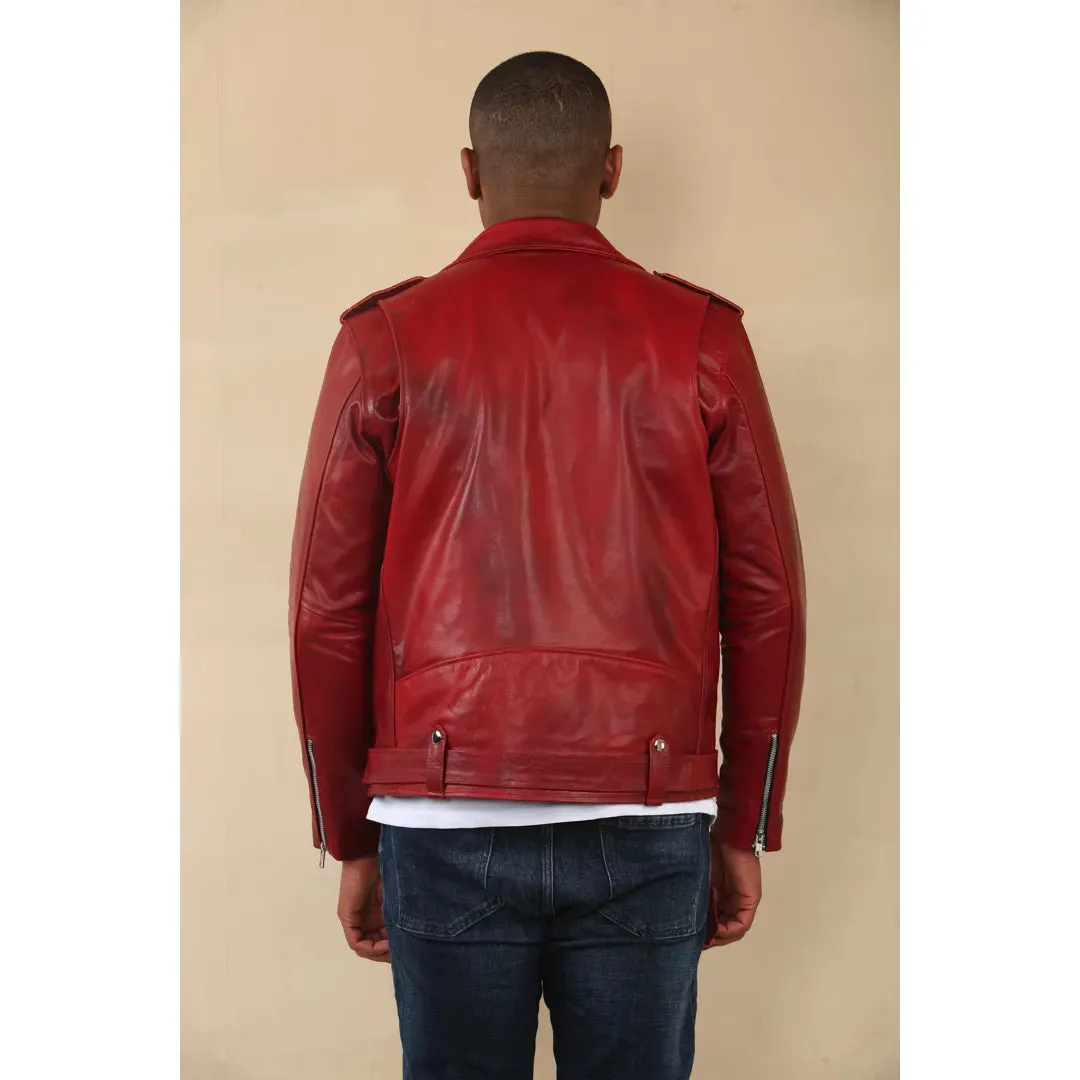 Men's Cow Hide Biker Brando Cross Zip Leather Jacket