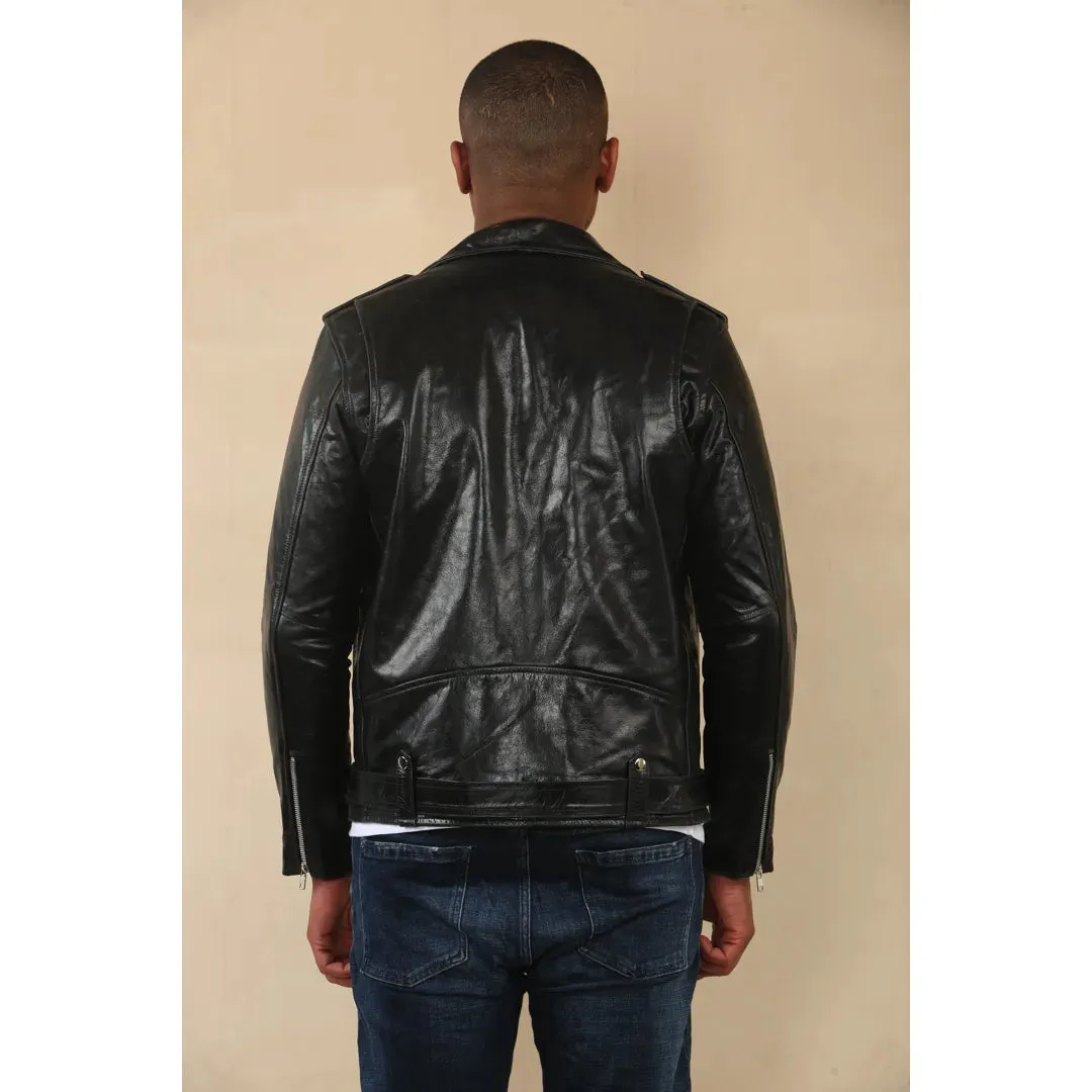 Men's Cow Hide Biker Brando Cross Zip Leather Jacket