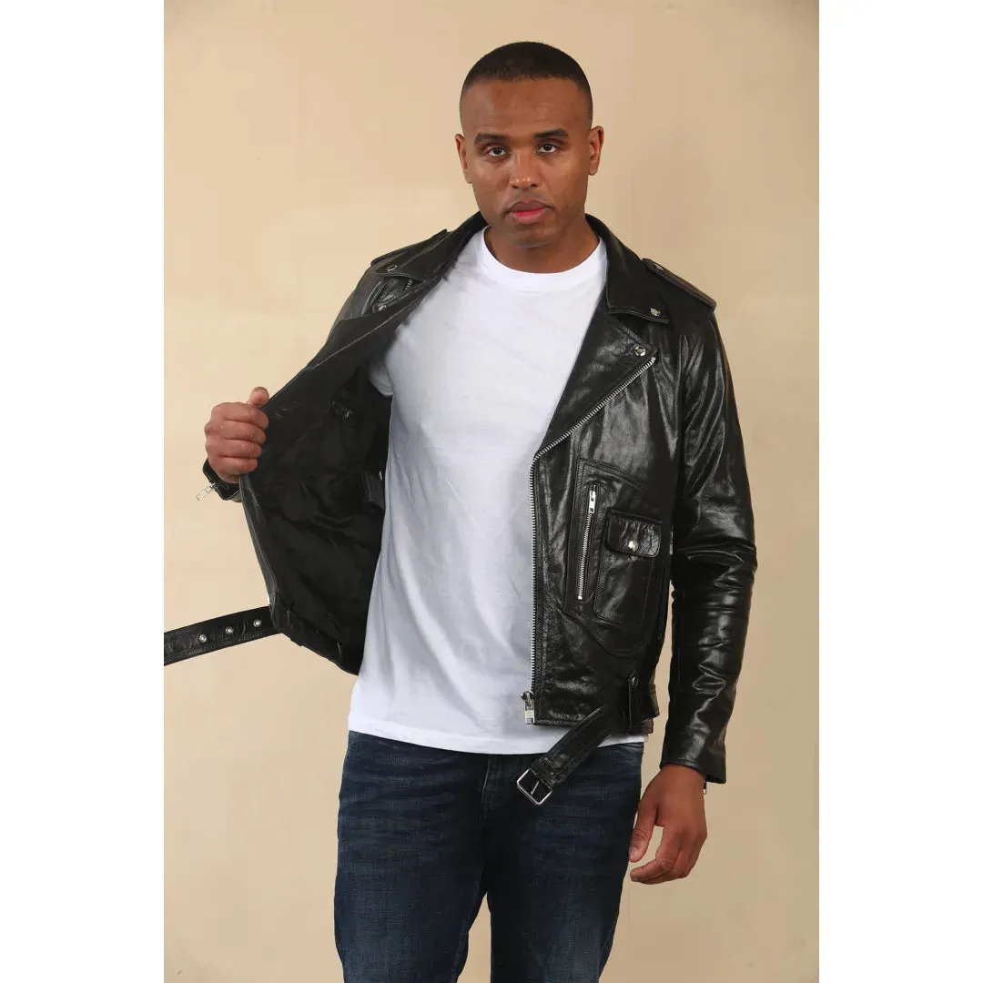 Men's Cow Hide Biker Brando Cross Zip Leather Jacket