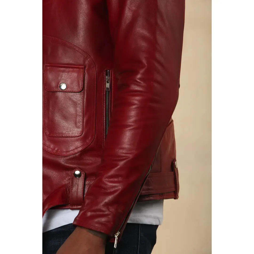 Men's Cow Hide Biker Brando Cross Zip Leather Jacket