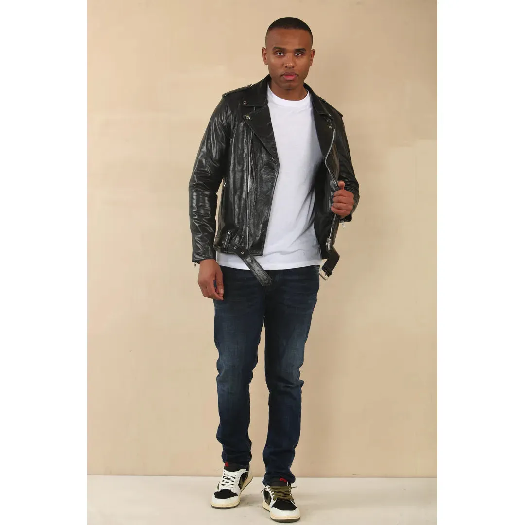 Men's Cow Hide Biker Brando Cross Zip Leather Jacket