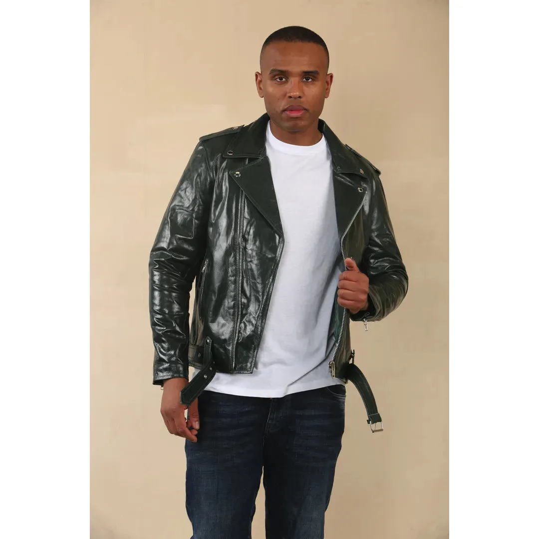 Men's Cow Hide Biker Brando Cross Zip Leather Jacket