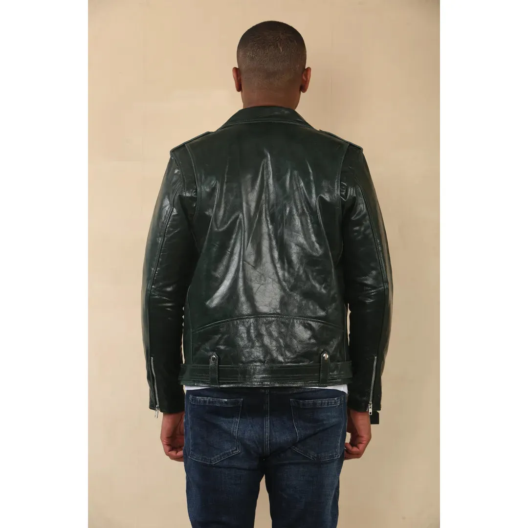 Men's Cow Hide Biker Brando Cross Zip Leather Jacket