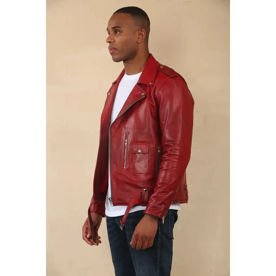 Men's Cow Hide Biker Brando Cross Zip Leather Jacket