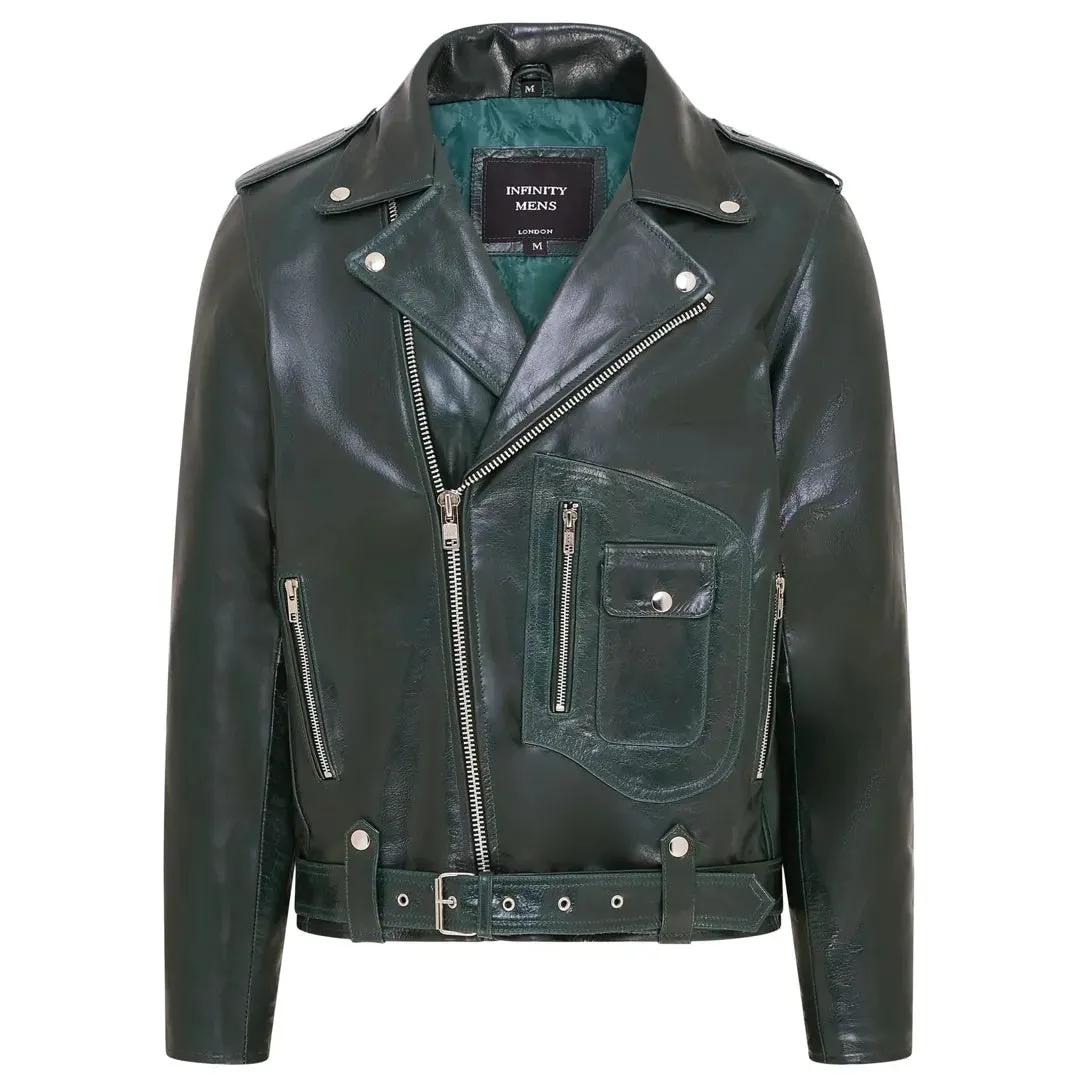 Men's Cow Hide Biker Brando Cross Zip Leather Jacket