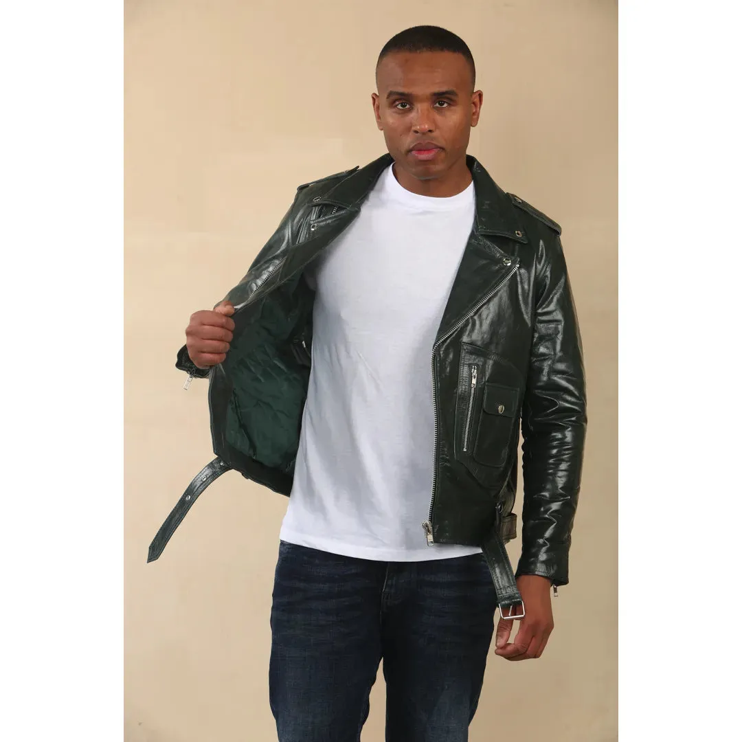 Men's Cow Hide Biker Brando Cross Zip Leather Jacket