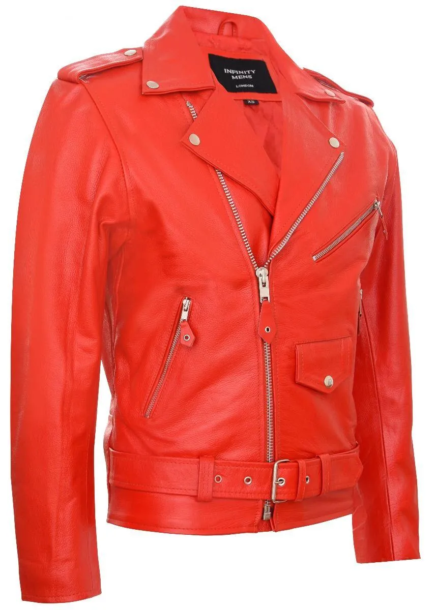 Men's Cow Hide Original Cross Zip Brando Biker Motorcycle Leather Jacket