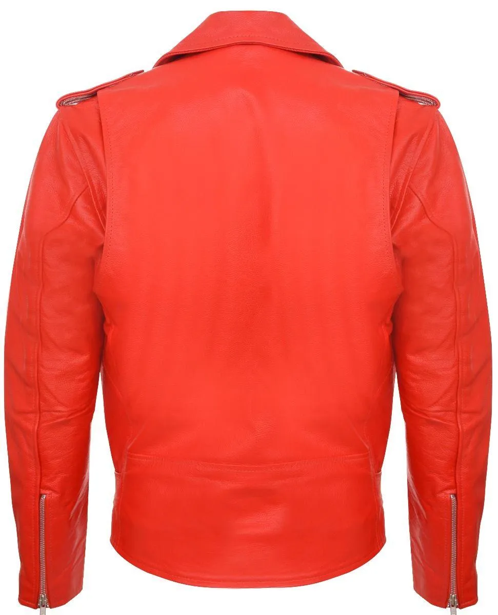 Men's Cow Hide Original Cross Zip Brando Biker Motorcycle Leather Jacket