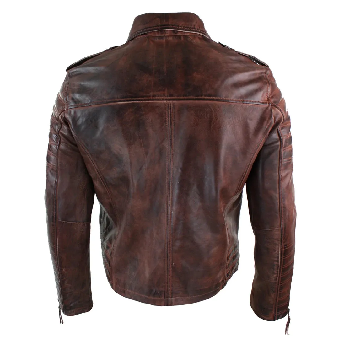 Men's Cross Zip Biker Jacket Black Leather Urban