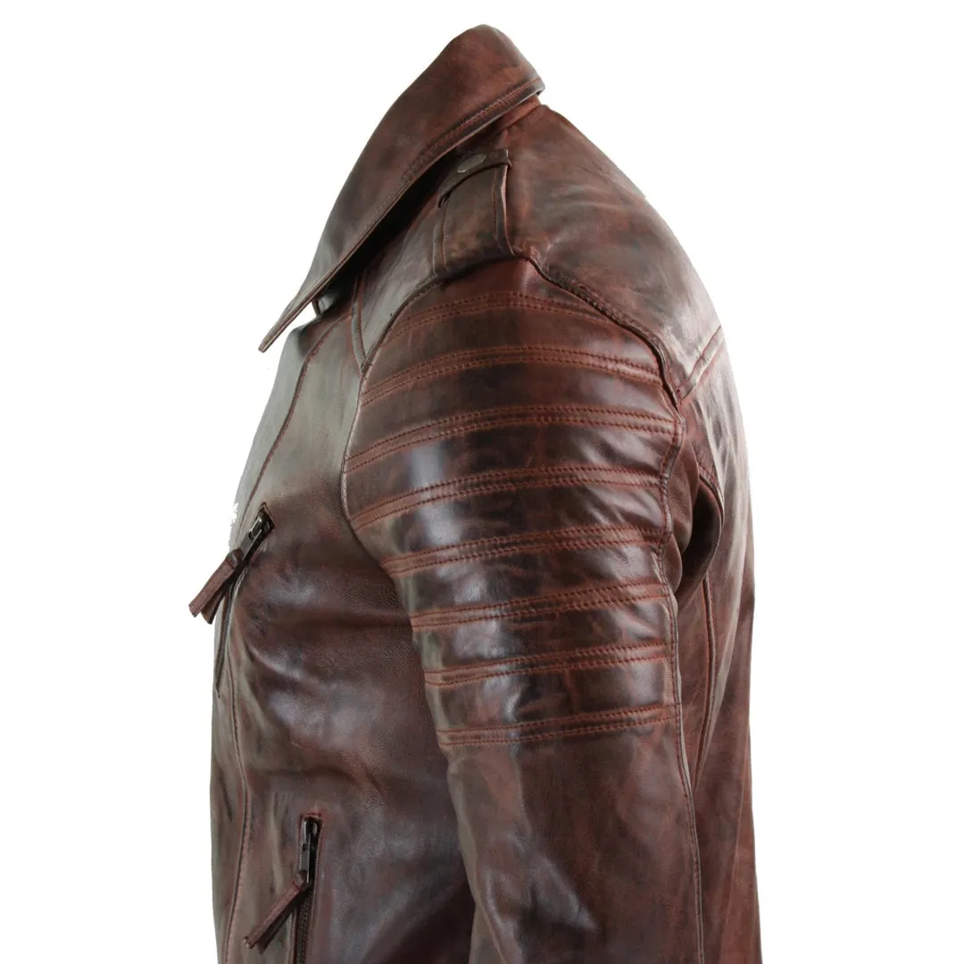Men's Cross Zip Biker Jacket Black Leather Urban