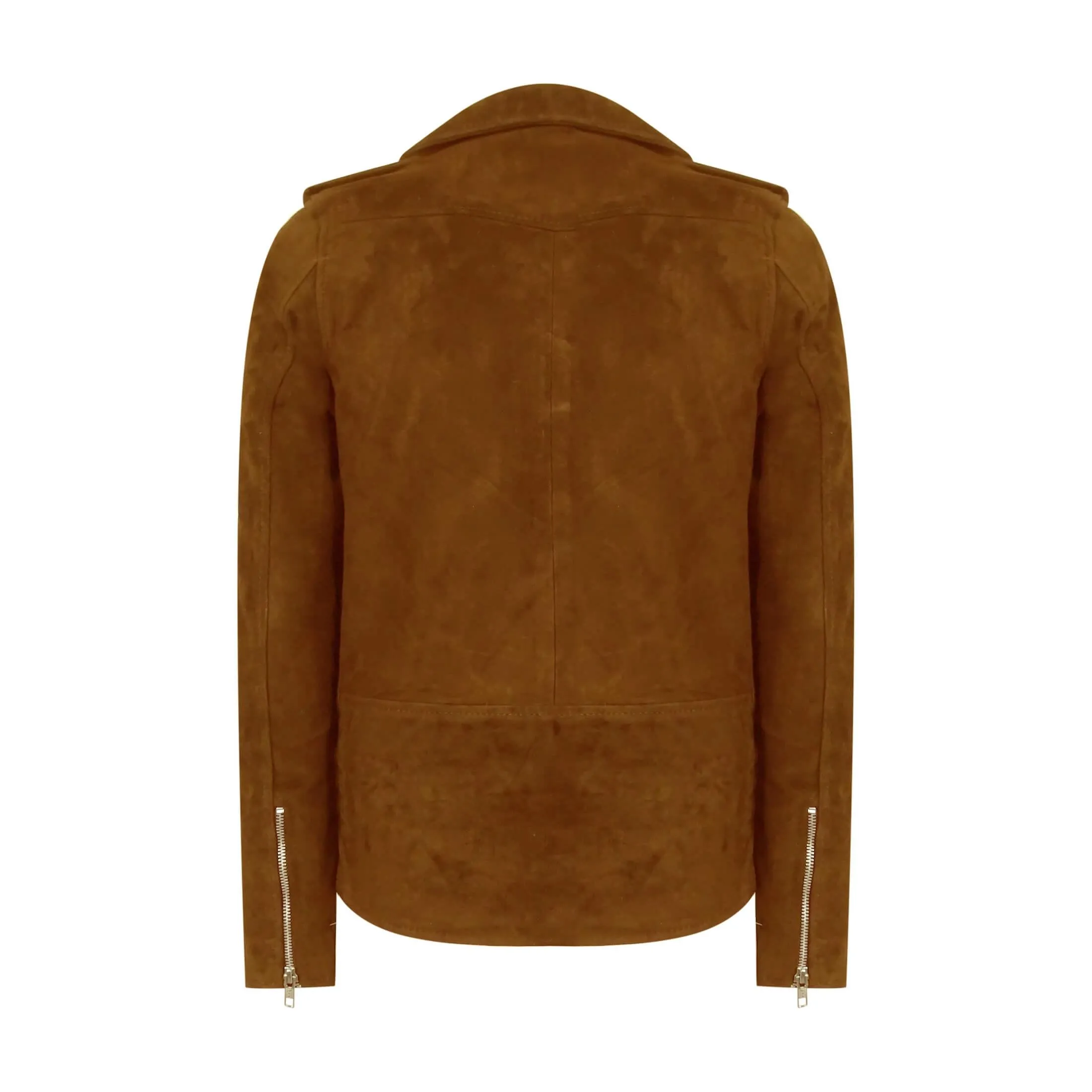 Men's Cross Zip Brando Washed SuedeJacket Brown Tan Camel