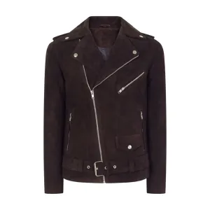 Men's Cross Zip Brando Washed SuedeJacket Brown Tan Camel