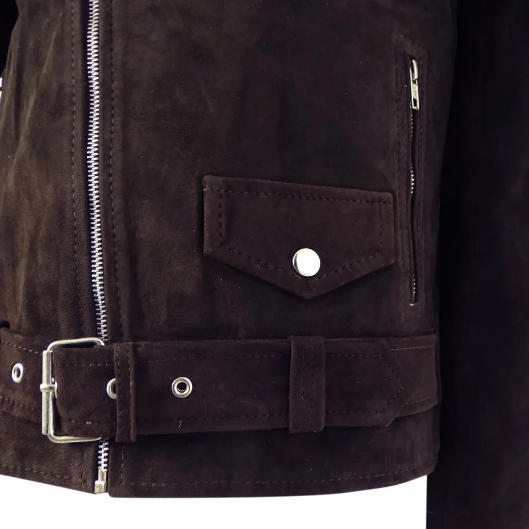 Men's Cross Zip Brando Washed SuedeJacket Brown Tan Camel