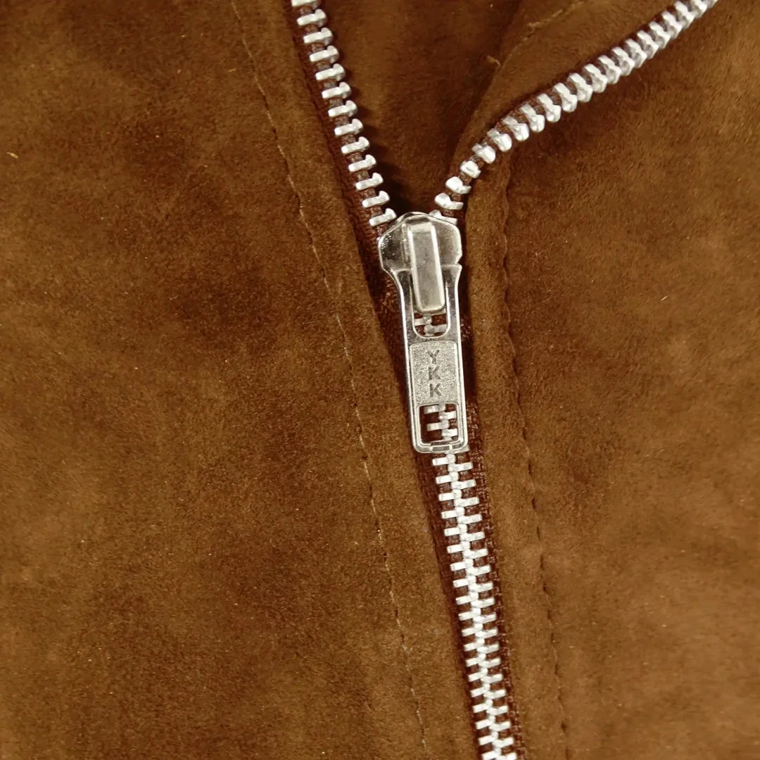 Men's Cross Zip Brando Washed SuedeJacket Brown Tan Camel