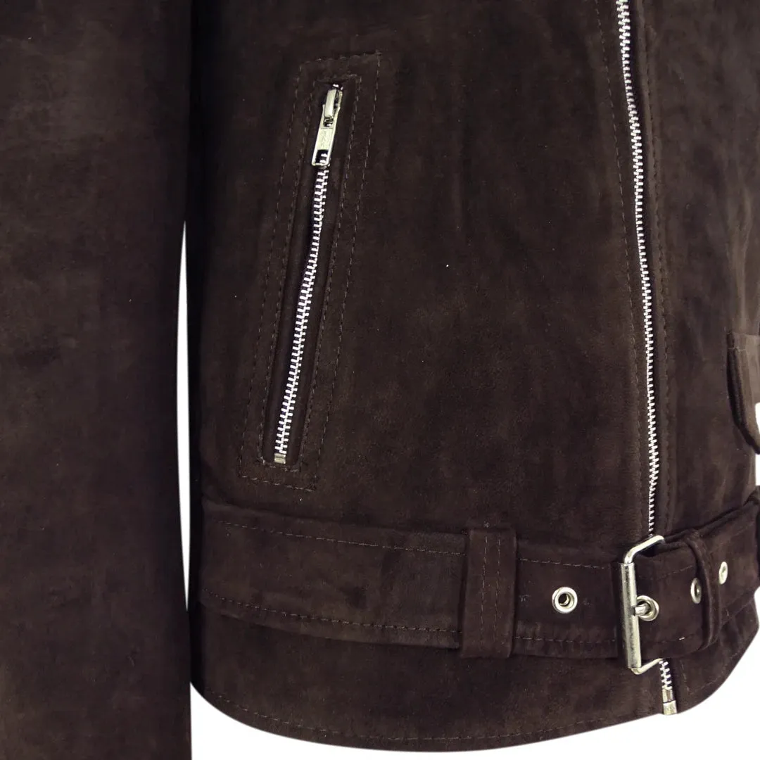 Men's Cross Zip Brando Washed SuedeJacket Brown Tan Camel