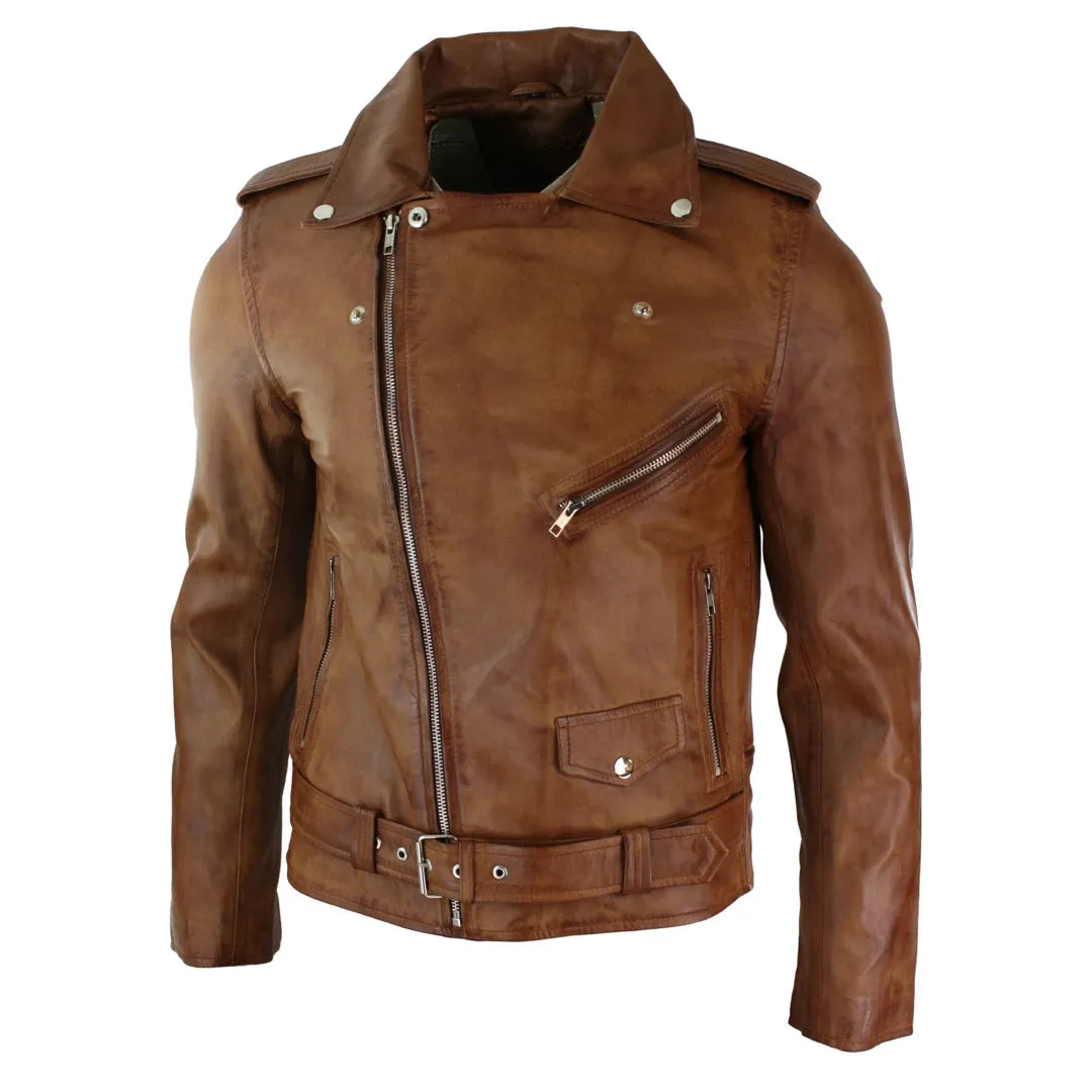 Men's Cross Zip Tan Brown Brando Soft Leather Jacket