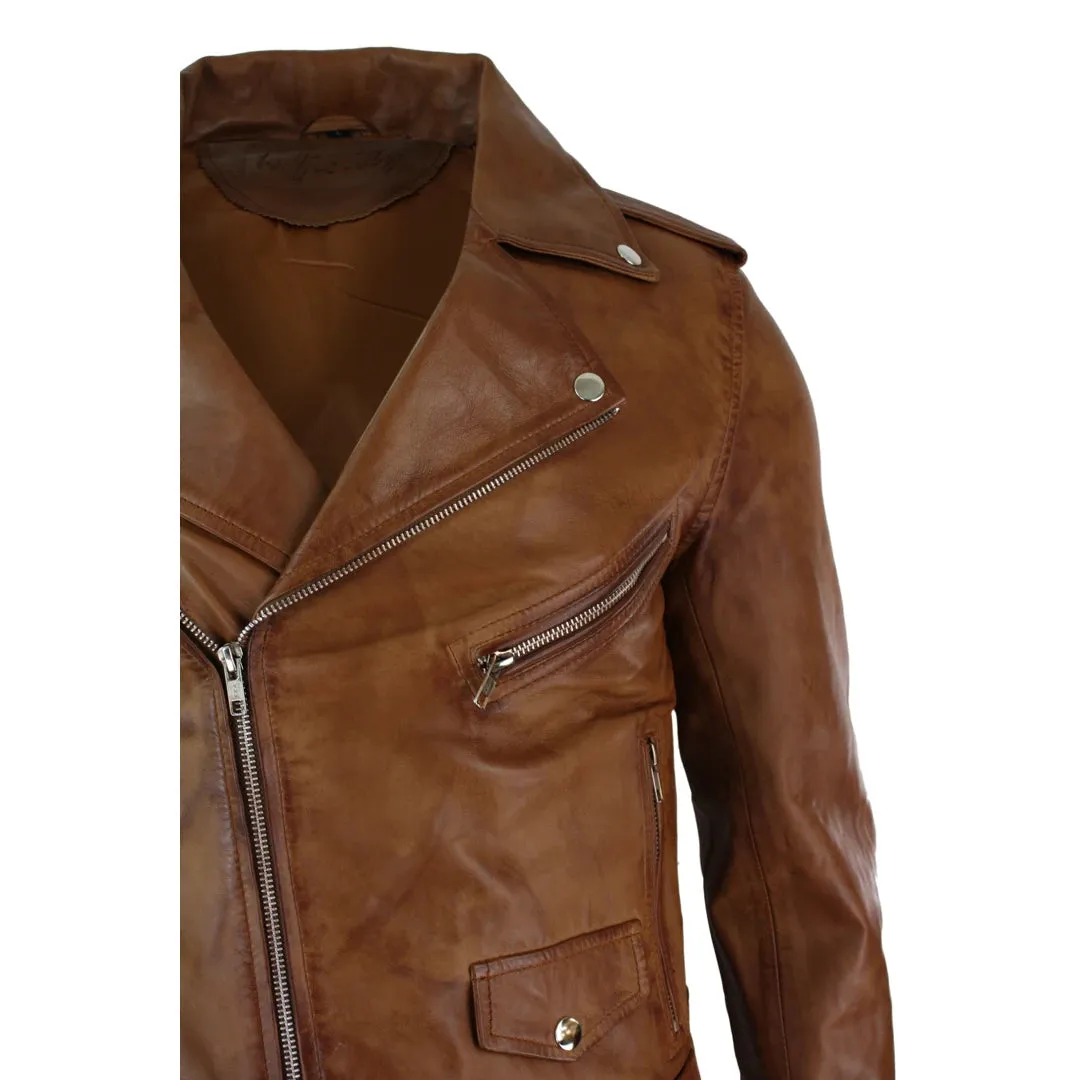 Men's Cross Zip Tan Brown Brando Soft Leather Jacket