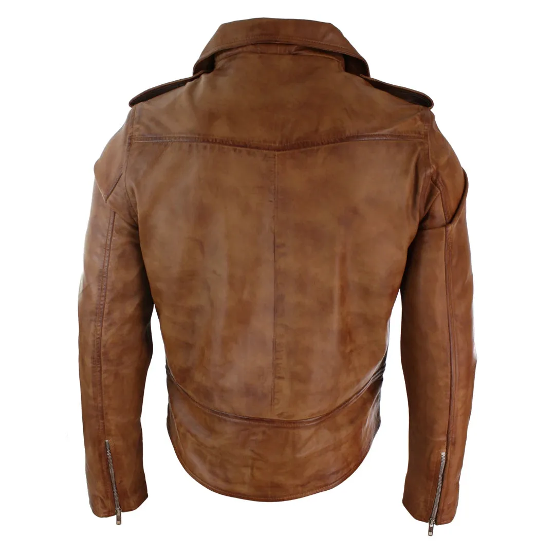 Men's Cross Zip Tan Brown Brando Soft Leather Jacket
