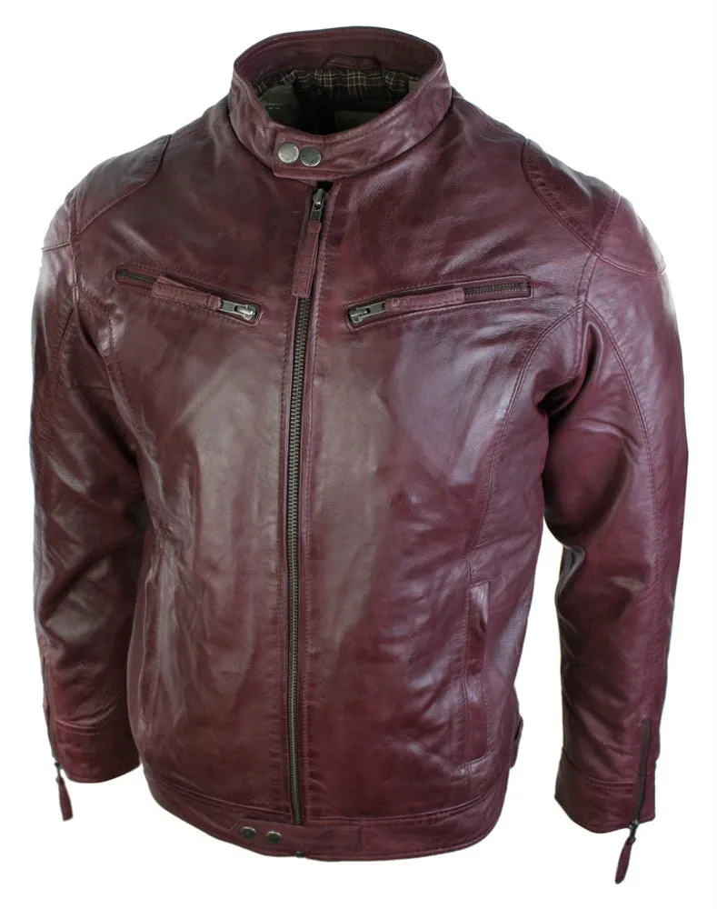 Men's Distressed Brown Wine Leather Jacket Biker
