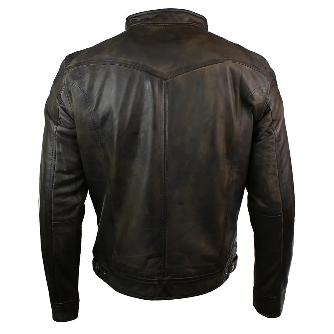 Men's Distressed Brown Wine Leather Jacket Biker
