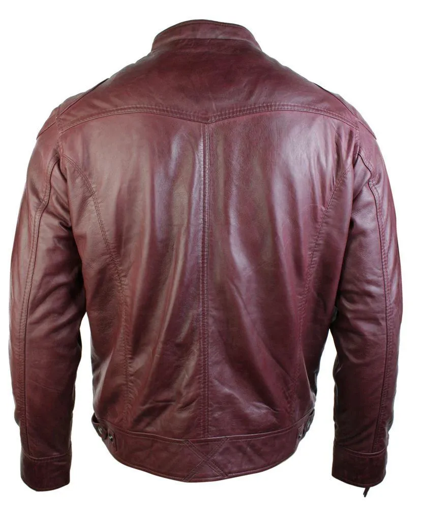 Men's Distressed Brown Wine Leather Jacket Biker