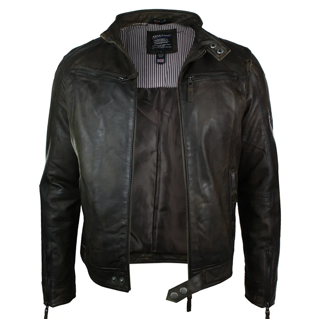 Men's Distressed Brown Wine Leather Jacket Biker