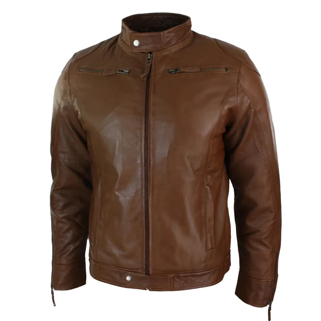 Men's Distressed Brown Wine Leather Jacket Biker