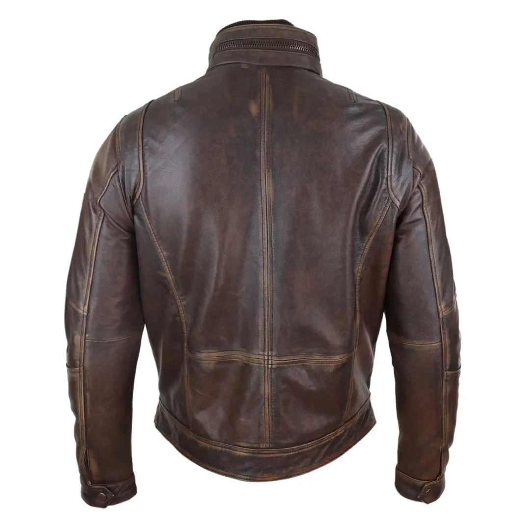 Men's Distressed Leather Biker Jacket Brown